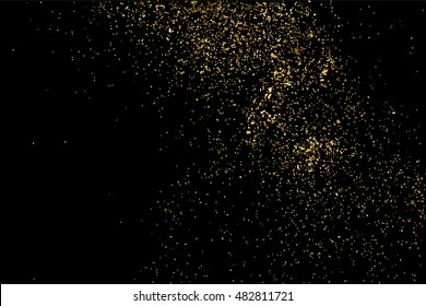 Gold glitter texture isolated on black. Golden color of winners. Gilded abstract particles. Explosion of confetti shine. Celebratory background. Vector illustration,eps 10.