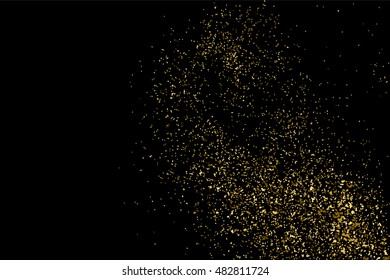 Gold glitter texture isolated on black. Golden color of winners. Gilded abstract particles. Explosion of confetti shine. Celebratory background. Vector illustration,eps 10.
