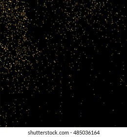 Gold glitter texture isolated on black. Golden color of winners. Gilded abstract particles. Explosion of confetti shine. Celebratory background. Vector illustration,eps 10.
