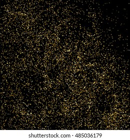 Gold glitter texture isolated on black. Golden color of winners. Gilded abstract particles. Explosion of confetti shine. Celebratory background. Vector illustration,eps 10.