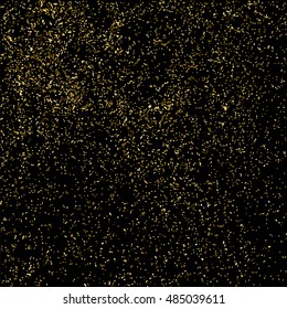 Gold glitter texture isolated on black. Golden color of winners. Gilded abstract particles. Explosion of confetti shine. Celebratory background. Vector illustration,eps 10.