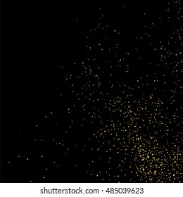 Gold glitter texture isolated on black. Golden color of winners. Gilded abstract particles. Explosion of confetti shine. Celebratory background. Vector illustration,eps 10.