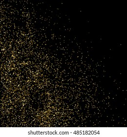 Gold glitter texture isolated on black. Golden color of winners. Gilded abstract particles. Explosion of confetti shine. Celebratory background. Vector illustration,eps 10.