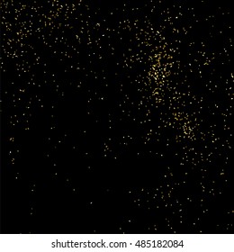 Gold glitter texture isolated on black. Golden color of winners. Gilded abstract particles. Explosion of confetti shine. Celebratory background. Vector illustration,eps 10.