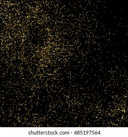 Gold glitter texture isolated on black.  Gilded abstract particles. Golden explosion of confetti shine. Celebratory background. Vector illustration,eps 10.