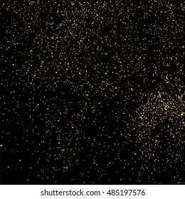 Gold glitter texture isolated on black.  Gilded abstract particles. Golden explosion of confetti shine. Celebratory background. Vector illustration,eps 10.