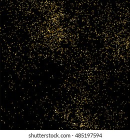 Gold glitter texture isolated on black.  Gilded abstract particles. Golden explosion of confetti shine. Celebratory background. Vector illustration,eps 10.