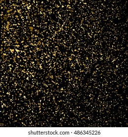 Gold glitter texture isolated on black. Golden color of winners. Gilded abstract particles. Explosion of confetti shine. Celebratory background. Vector illustration,eps 10.