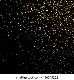 Gold glitter texture isolated on black. Golden color of winners. Gilded abstract particles. Explosion of confetti shine. Celebratory background. Vector illustration,eps 10.