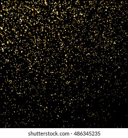 Gold glitter texture isolated on black. Golden color of winners. Gilded abstract particles. Explosion of confetti shine. Celebratory background. Vector illustration,eps 10.