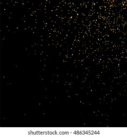 Gold glitter texture isolated on black. Golden color of winners. Gilded abstract particles. Explosion of confetti shine. Celebratory background. Vector illustration,eps 10.