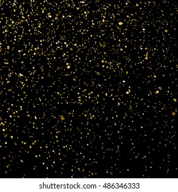Gold glitter texture isolated on black. Golden color of winners. Gilded abstract particles. Explosion of confetti shine. Celebratory background. Vector illustration,eps 10.