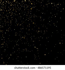 Gold glitter texture isolated on black. Golden color of winners. Gilded abstract particles. Explosion of confetti shine. Celebratory background. Vector illustration,eps 10.