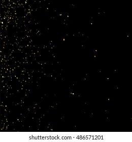 Gold glitter texture isolated on black. Golden color of winners. Gilded abstract particles. Explosion of confetti shine. Celebratory background. Vector illustration,eps 10.