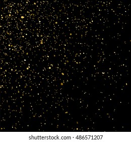 Gold glitter texture isolated on black. Golden color of winners. Gilded abstract particles. Explosion of confetti shine. Celebratory background. Vector illustration,eps 10.