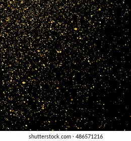 Gold glitter texture isolated on black. Golden color of winners. Gilded abstract particles. Explosion of confetti shine. Celebratory background. Vector illustration,eps 10.