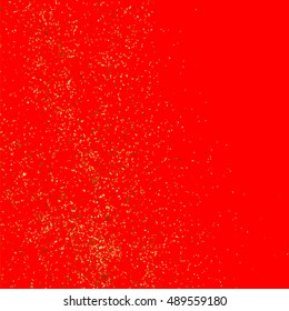 Gold glitter texture isolated on red background. Gift wrap. Holiday card. Golden explosion of confetti. Vector illustration,eps 10.