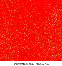 Gold glitter texture isolated on red background. Gift wrap. Holiday card. Golden explosion of confetti. Vector illustration,eps 10.