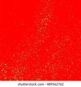 Gold glitter texture isolated on red background. Gift wrap. Holiday card. Golden explosion of confetti. Vector illustration,eps 10.