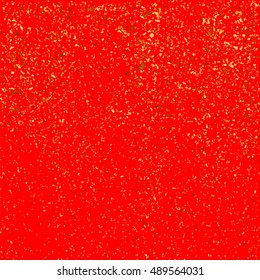 Gold glitter texture isolated on red background. Gift wrap. Holiday card. Golden explosion of confetti. Vector illustration,eps 10.