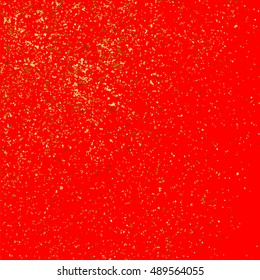 Gold glitter texture isolated on red background. Gift wrap. Holiday card. Golden explosion of confetti. Vector illustration,eps 10.