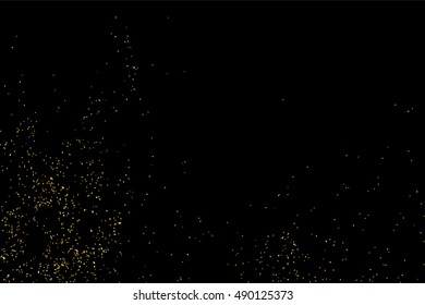 Gold glitter texture isolated on black. Golden color of winners. Gilded abstract particles. Explosion of confetti shine. Celebratory background vector. Gift wrap.