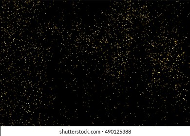 Gold glitter texture isolated on black. Golden color of winners. Gilded abstract particles. Explosion of confetti shine. Celebratory background vector. Gift wrap.