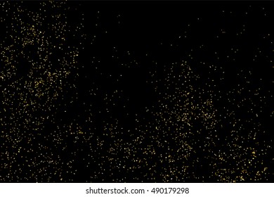 Gold glitter texture isolated on black. Golden color of winners. Gilded abstract particles. Explosion of confetti shine. Celebratory background vector. Gift wrap.