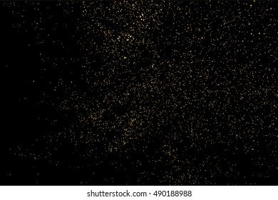 Gold glitter texture isolated on black. Golden color of winners. Gilded abstract particles. Explosion of confetti shine. Celebratory background vector. Gift wrap.