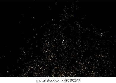 Gold glitter texture isolated on black. Golden color of winners. Gilded abstract particles. Explosion of confetti shine. Celebratory background vector. Gift wrap.