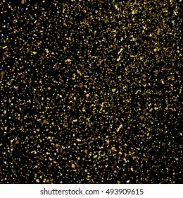 Gold glitter texture isolated on black. Golden color of winners. Gilded abstract particles. Explosion of confetti shine. Celebratory background. Vector illustration,eps 10.