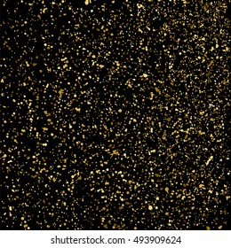 Gold glitter texture isolated on black. Golden color of winners. Gilded abstract particles. Explosion of confetti shine. Celebratory background. Vector illustration,eps 10.