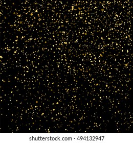 Gold glitter texture isolated on black. Golden color of winners. Gilded abstract particles. Explosion of confetti shine. Celebratory background. Vector illustration,eps 10.