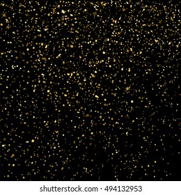 Gold glitter texture isolated on black. Golden color of winners. Gilded abstract particles. Explosion of confetti shine. Celebratory background. Vector illustration,eps 10.