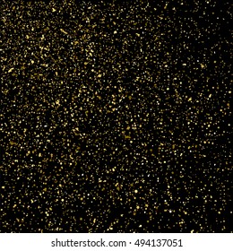 Gold glitter texture isolated on black. Golden color of winners. Gilded abstract particles. Explosion of confetti shine. Celebratory background. Vector illustration,eps 10.