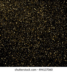 Gold glitter texture isolated on black. Golden color of winners. Gilded abstract particles. Explosion of confetti shine. Celebratory background. Vector illustration,eps 10.