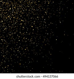 Gold glitter texture isolated on black. Golden color of winners. Gilded abstract particles. Explosion of confetti shine. Celebratory background. Vector illustration,eps 10.