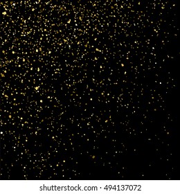 Gold glitter texture isolated on black. Golden color of winners. Gilded abstract particles. Explosion of confetti shine. Celebratory background. Vector illustration,eps 10.