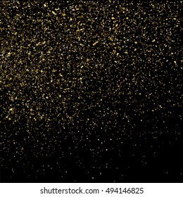 Gold glitter texture isolated on black. Golden color of winners. Gilded abstract particles. Explosion of confetti shine. Celebratory background. Vector illustration,eps 10.