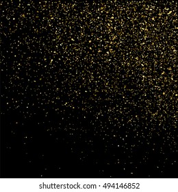 Gold glitter texture isolated on black. Golden color of winners. Gilded abstract particles. Explosion of confetti shine. Celebratory background. Vector illustration,eps 10.