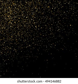 Gold glitter texture isolated on black. Golden color of winners. Gilded abstract particles. Explosion of confetti shine. Celebratory background. Vector illustration,eps 10.