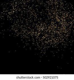 Gold glitter texture isolated on black. Golden color of winners. Gilded abstract particles. Explosion of confetti shine. Celebratory background. Vector illustration,eps 10.