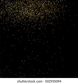 Gold glitter texture isolated on black. Golden color of winners. Gilded abstract particles. Explosion of confetti shine. Celebratory background. Vector illustration,eps 10.
