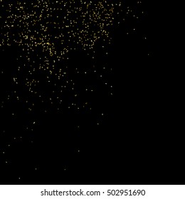 Gold glitter texture isolated on black. Golden color of winners. Gilded abstract particles. Explosion of confetti shine. Celebratory background. Vector illustration,eps 10.