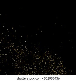 Gold glitter texture isolated on black. Golden color of winners. Gilded abstract particles. Explosion of confetti shine. Celebratory background. Vector illustration,eps 10.