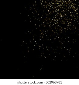 Gold glitter texture isolated on black. Golden color of winners. Gilded abstract particles. Explosion of confetti shine. Celebratory background. Vector illustration,eps 10.