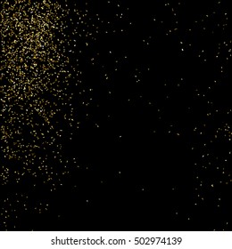 Gold glitter texture isolated on black. Golden color of winners. Gilded abstract particles. Explosion of confetti shine. Celebratory background. Vector illustration,eps 10.