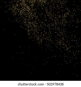 Gold glitter texture isolated on black. Golden color of winners. Gilded abstract particles. Explosion of confetti shine. Celebratory background. Vector illustration,eps 10.