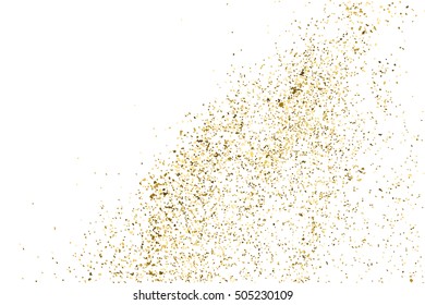 Gold glitter texture isolated on white. Golden color of winners. Gilded abstract particles. Explosion of confetti shine. Celebratory background. Vector illustration,eps 10.