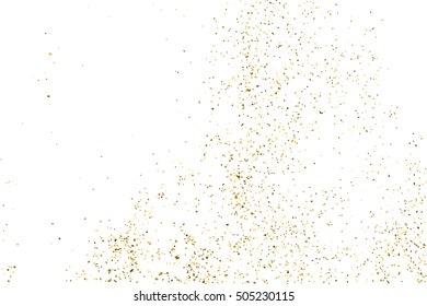 Gold glitter texture isolated on white. Golden color of winners. Gilded abstract particles. Explosion of confetti shine. Celebratory background. Vector illustration,eps 10.